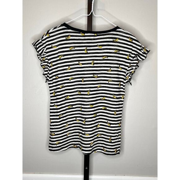 Lumiere Black White Striped Banana Print Short Sleeve Crewneck T-Shirt M NWT - Picture 3 of 7